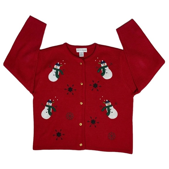 Vintage Holiday Cardigan Ugly Christmas Sweater Button Up Womens Petite Large - Picture 5 of 16
